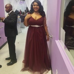 Wine colored formal dress plus size